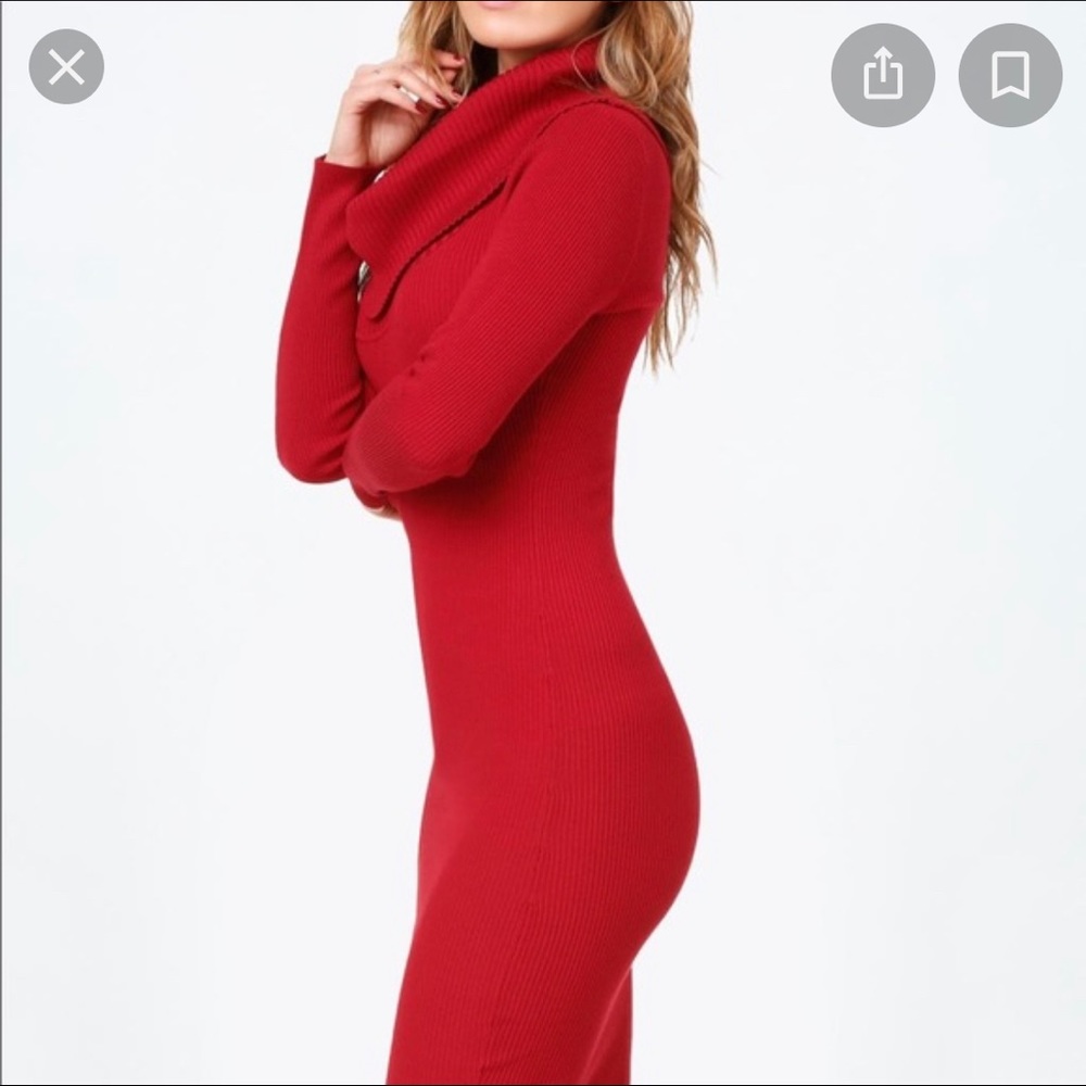 NWT BEBE Red Cowl Neck Body Con Sweater Dress